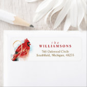 Joy Red Perched Kardinaal Waterverf Kerstvogel Etiket (Insitu)