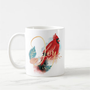 Joy Red Perched Kardinaal Waterverf kerstvogel Koffiemok