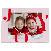JOY | Red & Pink Modern Christmas Photo  Groot Cadeauzakje (Voorkant)