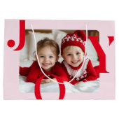 JOY | Red & Pink Modern Christmas Photo  Groot Cadeauzakje (Achterkant)