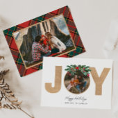 JOY Red Plaid Foto Kerst Kaart