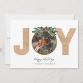 JOY Red Plaid Foto Kerst Kaart (Voorkant)