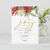 JOY Red Poinsettia Bundel van Joy Baby shower Kaart (Staand voorkant)