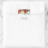 JOY Red Poinsettia Kerst retour adreslabel Vierkante Sticker (Tas)