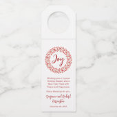 Joy Red Rosehips Wreath. Kerstmis Flessenhanger (Voorkant)