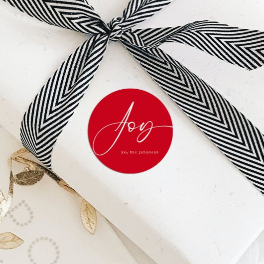 Joy Red Script Vakantie Kerstmis Ronde Sticker