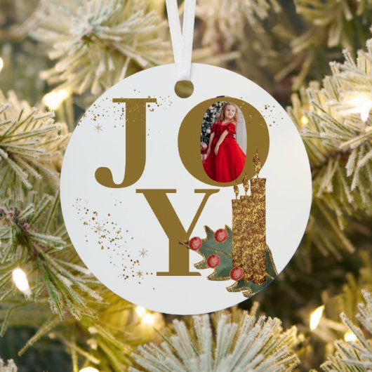 Joy Red Sparky kerstkaarsen Foto Metalen Ornament (Insitu)