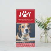 Joy Red & White Chevron Pet Photo Card Feestdagenkaart (Staand voorkant)