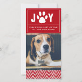Joy Red & White Chevron Pet Photo Card Feestdagenkaart (Voorkant)