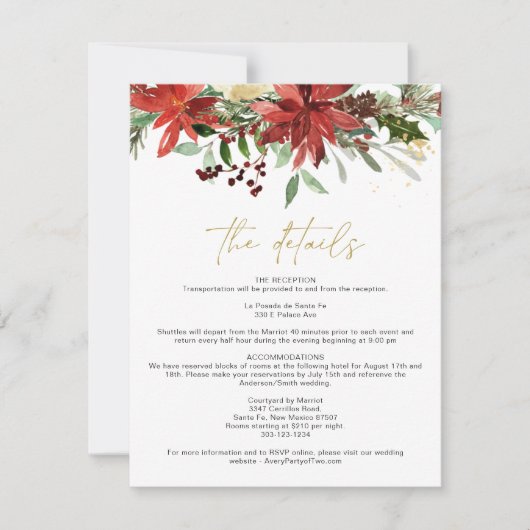 JOY Red Winter Poinsettia Floral — kaart (Voorkant)