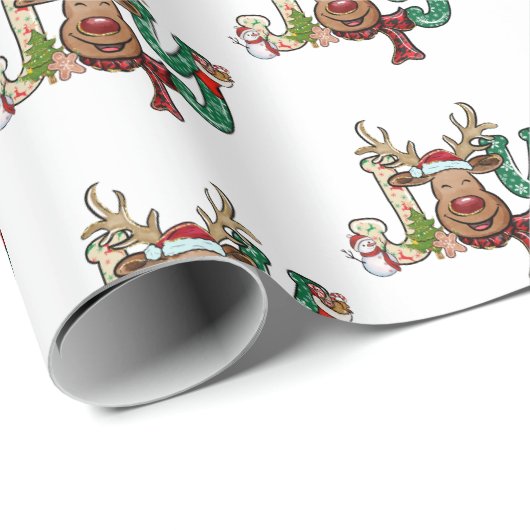 Joy Reindeer Fun kerstavond Cadeaupapier (Rol Hoek)