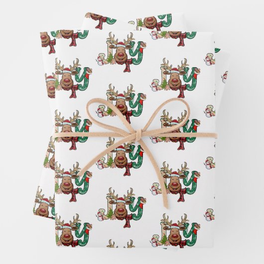 Joy Reindeer Fun kerstavond Inpakpapier Vel (In situ)
