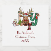 Joy Reindeer Fun Kerstfeestdag Sparkling Wijnetiket (Enkel label)