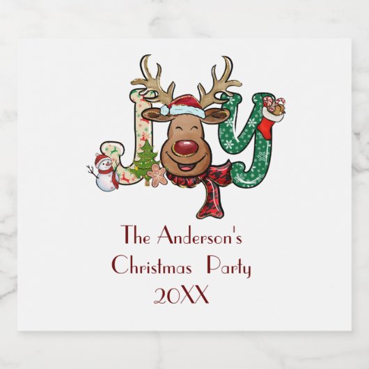 Joy Reindeer Fun Kerstfeestdag Sparkling Wijnetiket (Enkel label)