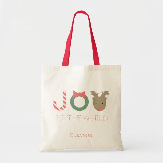 JOY Reindeer Kerstfeestdag Tote Bag (Voorkant)