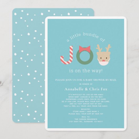 Joy Reindeer Mask Blue Holiday Baby shower per mai Kaart (Voorkant / Achterkant)