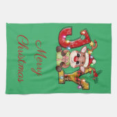 Joy Reindeer Red Green Kerstmis Holiday Theedoek (Horizontaal)