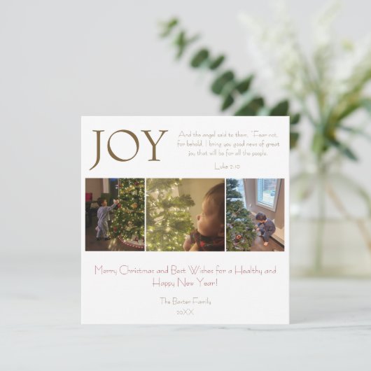Joy Religious Bible Verse Modern Simple Christmas Feestdagenkaart (Staand voorkant)
