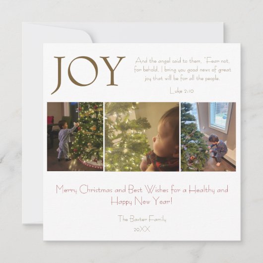 Joy Religious Bible Verse Modern Simple Christmas Feestdagenkaart (Voorkant)