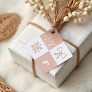 Joy Retro Geruit Patroon Kerst Monogram Bedankjes Labels