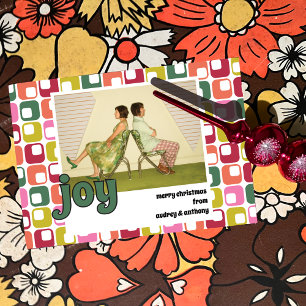 Joy Retro jaren 70 Lettering Foto Kerstmis Feestdagenkaart