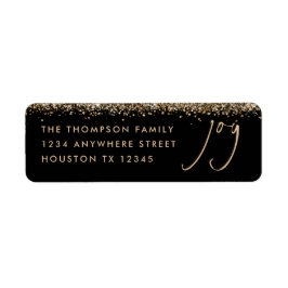 Joy Return Address Gold Glitter Black Kerstmis Etiket