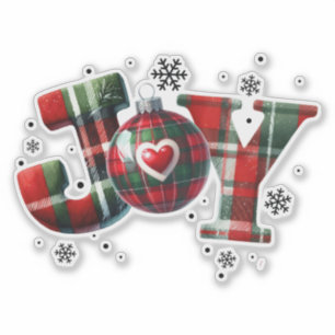 JOY - Rode en Groene Kerst Tartan Typografie Sticker