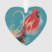 Joy Rode Kardinaal Waterverf Kerstmis Vogel Foto Ornament (voorkant)