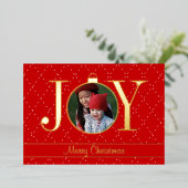 JOY Rode Kerst Kaart met Echt (Staand Voorkant)