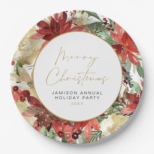 JOY Rode Poinsettia Kerstfeest Decor Papieren Bordje (Voorkant)