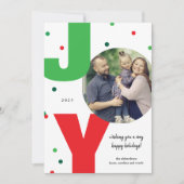 JOY Rood en Groen Foto Kerstvakantie Kaart (Voorkant)