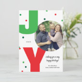 JOY Rood en Groen Foto Kerstvakantie Kaart (Staand voorkant)