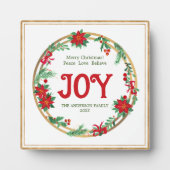 Joy Rood Groen Goud Poinsettia Krans Kerstmis Fotoplaat (Voorkant)