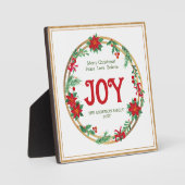 Joy Rood Groen Goud Poinsettia Krans Kerstmis Fotoplaat (Voorkant)