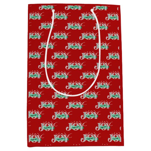 JOY Rood Modern Vet Script Minimalistisch Kerstmis Medium Cadeauzakje (Voorkant)