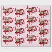 JOY | Rood & Roze Modern Kerst Foto Cadeaupapier (Vlak)