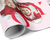 JOY | Rood & Roze Modern Kerst Foto Cadeaupapier (Rol Hoek)