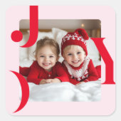 JOY | Rood & Roze Modern Kerst Foto Vierkante Sticker (Voorkant)