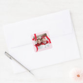 JOY | Rood & Roze Modern Kerst Foto Vierkante Sticker (Envelop)