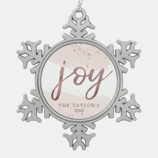 Joy | Roos Gold Holiday Tin Sneeuwvlok Ornament (Voorkant)