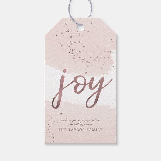 Joy | Roos Gold Kerstmis Cadeaulabel (Voorkant)