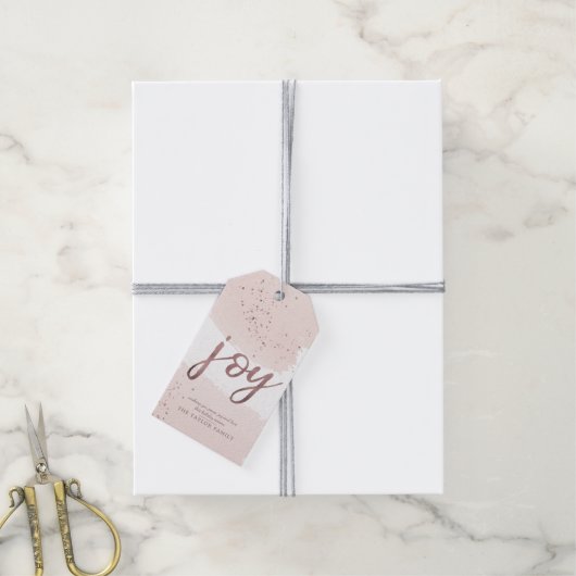Joy | Roos Gold Kerstmis Cadeaulabel (Met Touw)