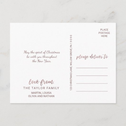 Joy | Roos Gold Kerstmis Feestdagenkaart (Achterkant)