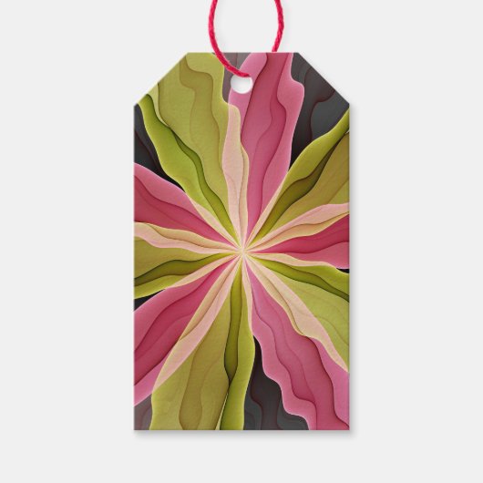 Joy, roze groene antracite Fantasy Fantasy Flower Cadeaulabel (Voorkant)