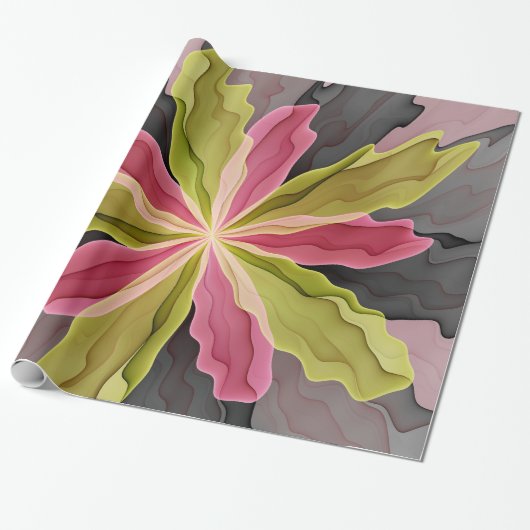 Joy, roze groene antracite Fantasy Fantasy Flower  Cadeaupapier (Uitgerold)