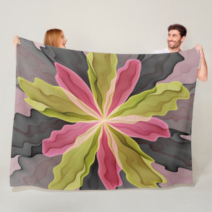 Joy, roze groene antracite Fantasy Fantasy Flower Fleece Deken
