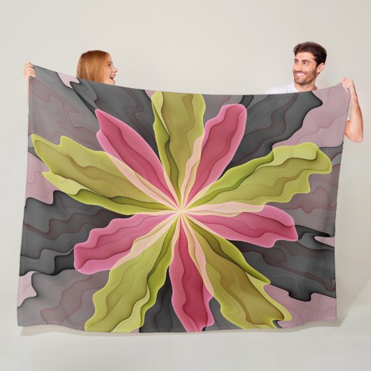 Joy, roze groene antracite Fantasy Fantasy Flower Fleece Deken (In situ)