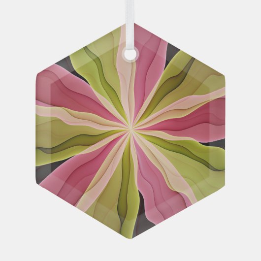 Joy, roze groene antracite Fantasy Fantasy Flower Glas Ornament (Voorkant)