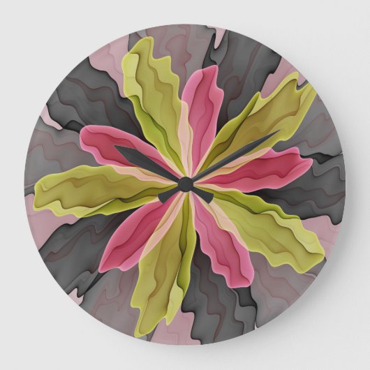 Joy, roze groene antracite Fantasy Fantasy Flower  Grote Klok (Voorkant)