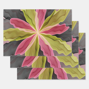 Joy, roze groene antracite Fantasy Fantasy Flower  Inpakpapier Vel